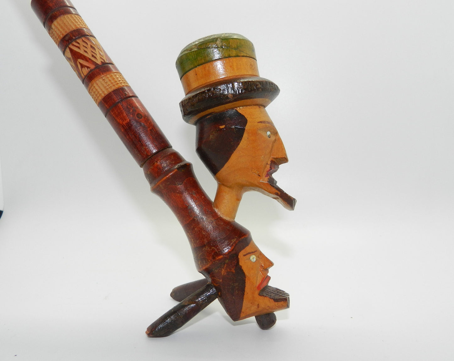 Vintage Italian 2 Headed Hand Carved Wood Pipe