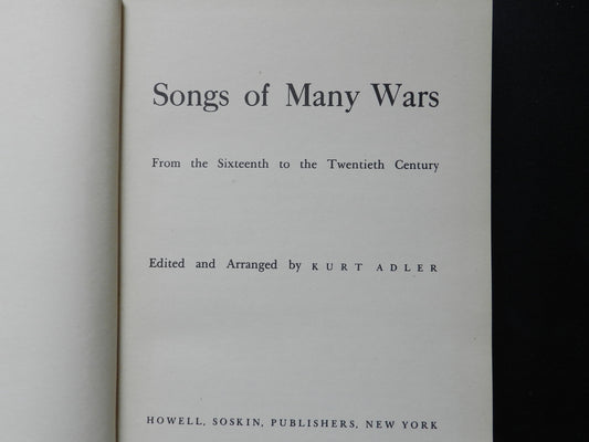 Vintage Book "Songs of Many Wars" Arranged by Adler 1943