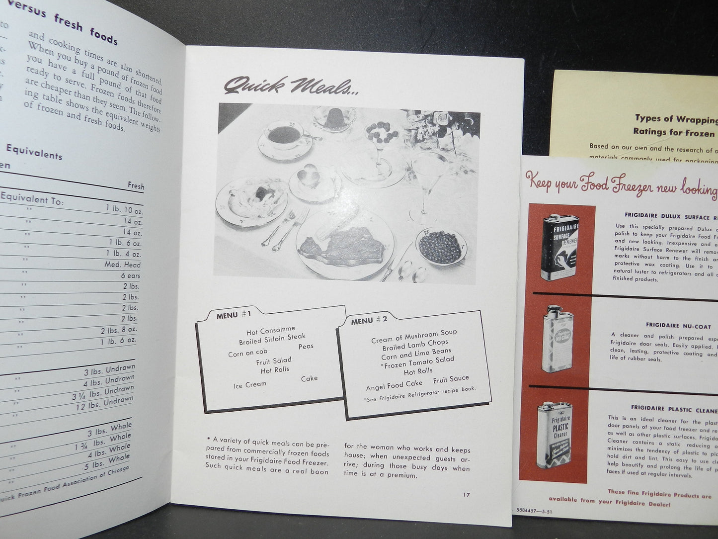 Cooking Booklet -  "The New Thrills of Freezing" Vintage 1949