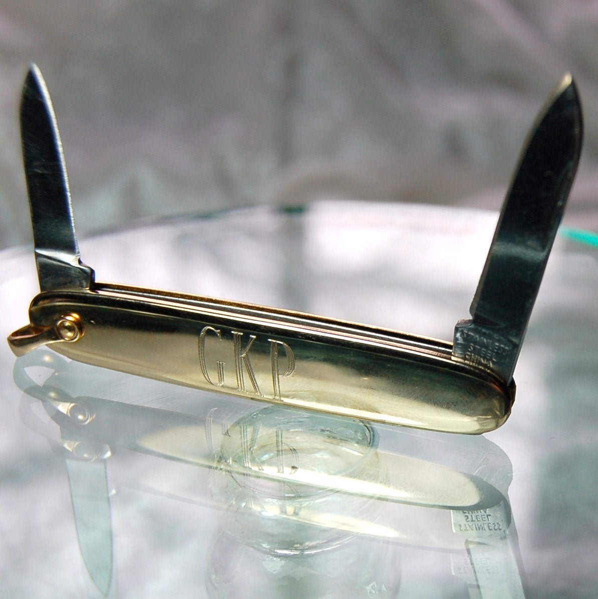 Sleek Vintage Gold Tone Stainless Steel Pocket Knife GKP - Low Shipping