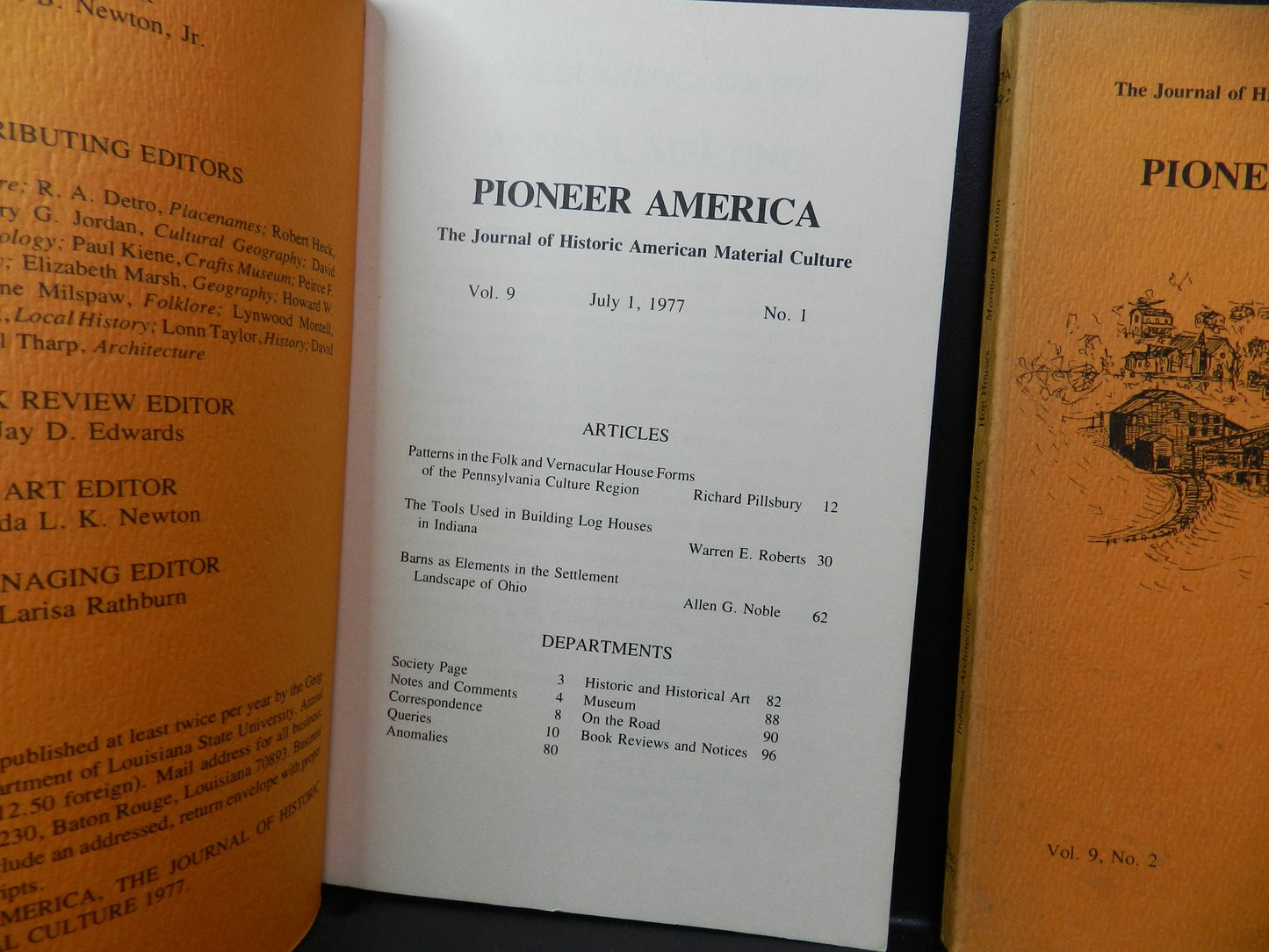 Vintage Books -"Pioneer American" Journal Material Culture  Vols. 9-1, 9-2, 10-2