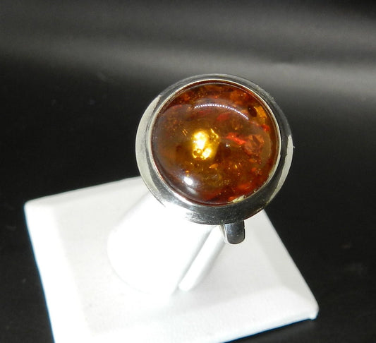 Vintage Fossilized Resin Ring - SZ 5 1/2- 925 - Sterling Silver - Honey - Authentic