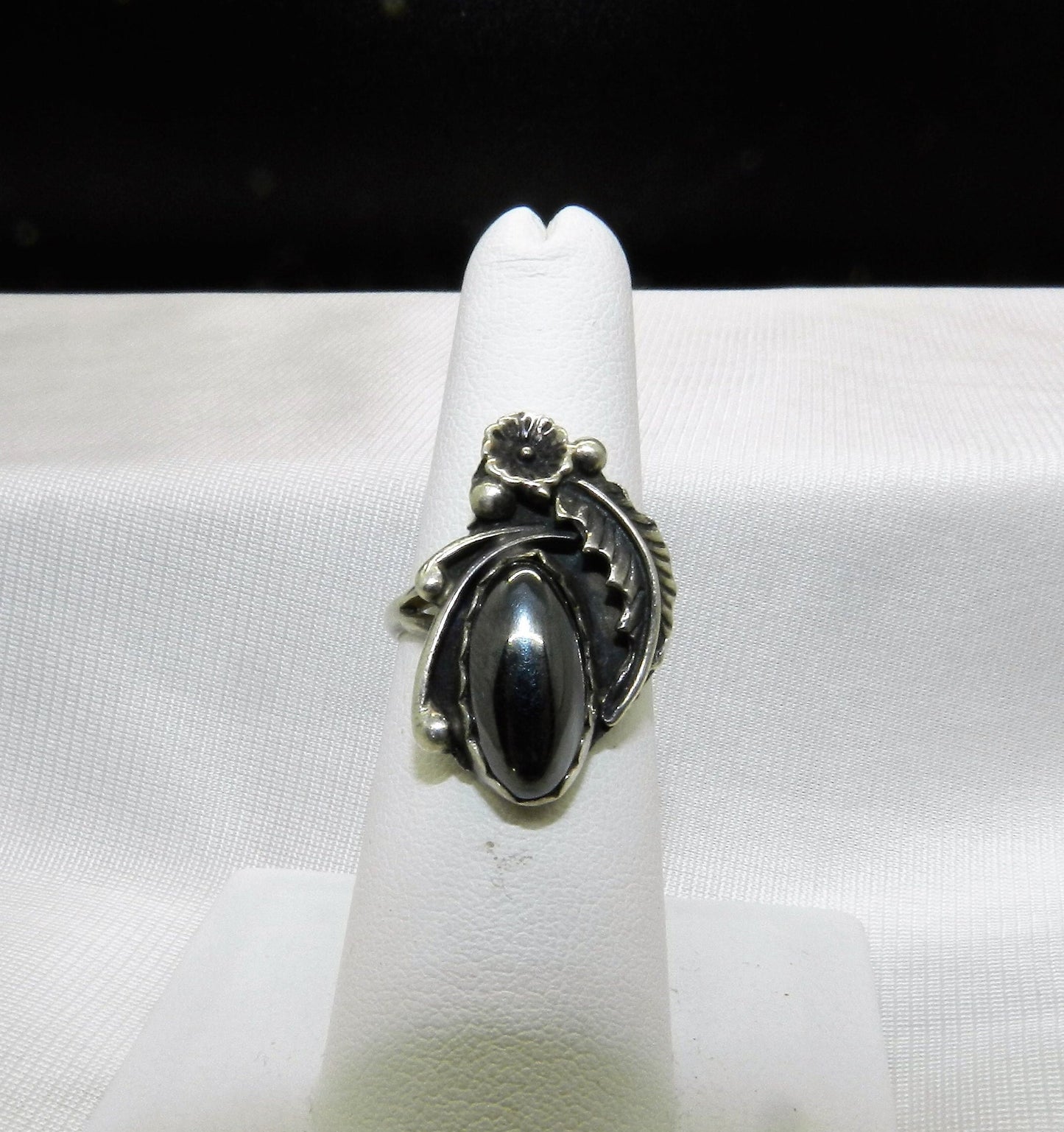 Vintage  Sterling Southwestern Hematite Ring - SZ 6.5 - 6 1/2"