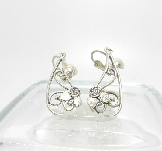 Vintage Floral Clip-on Earrings -Sterling