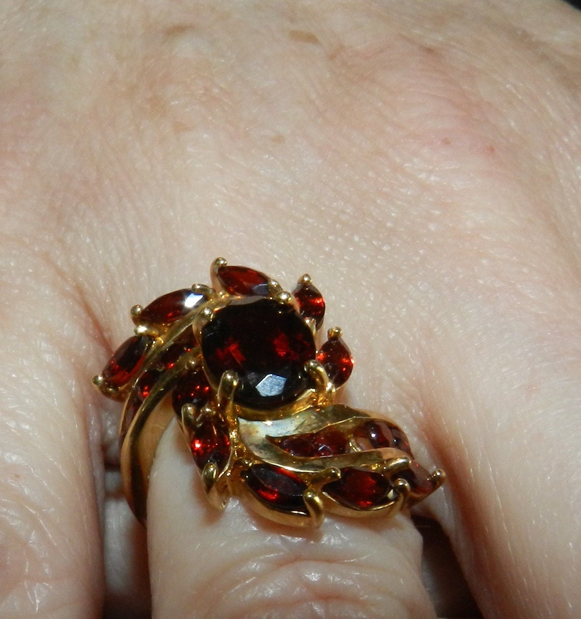 Vintage Sterling Gold Plated Garnet Ring - SZ 7