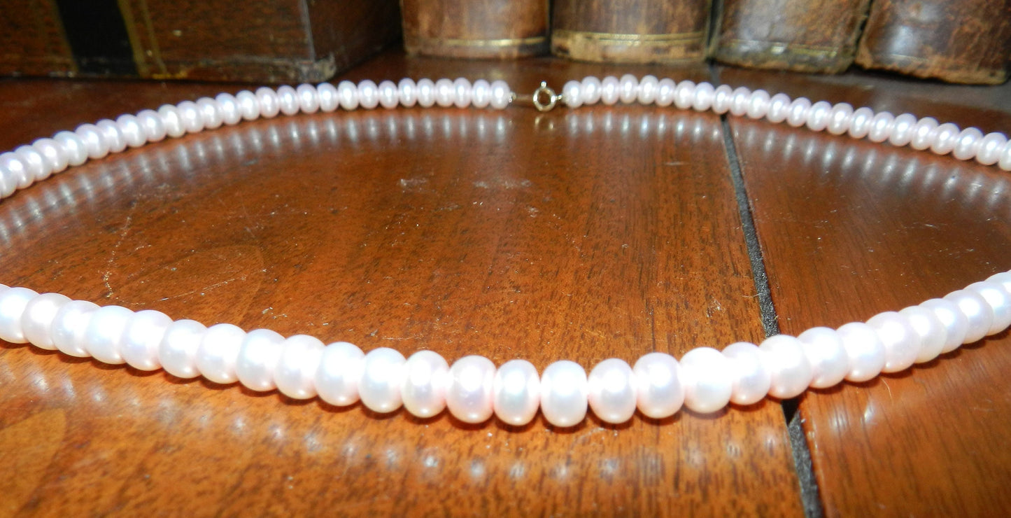 Simple Sterling Silver Baby Pink  Pearl Necklace - 20"