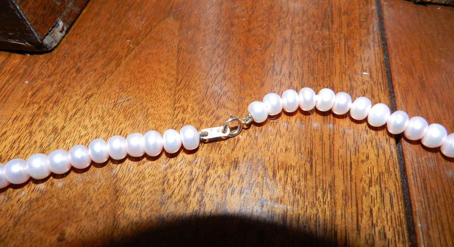 Simple Sterling Silver Baby Pink  Pearl Necklace - 20"