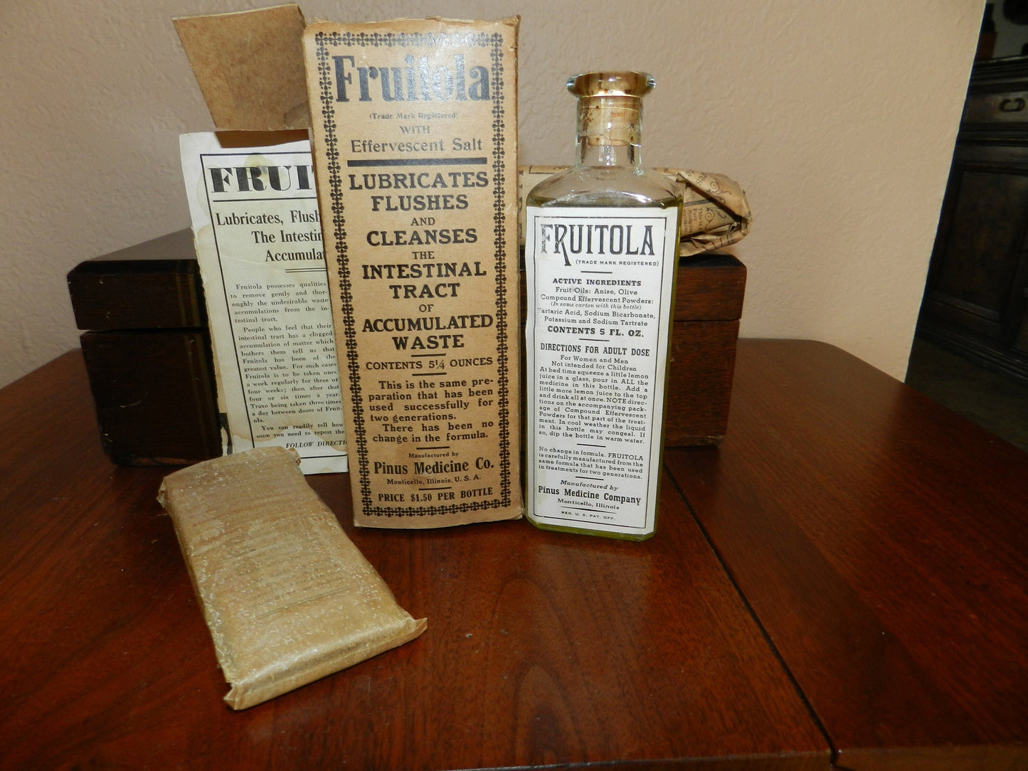 Authentic All Original Antique Medicine Bottle Fruitola with Effervescent Salt