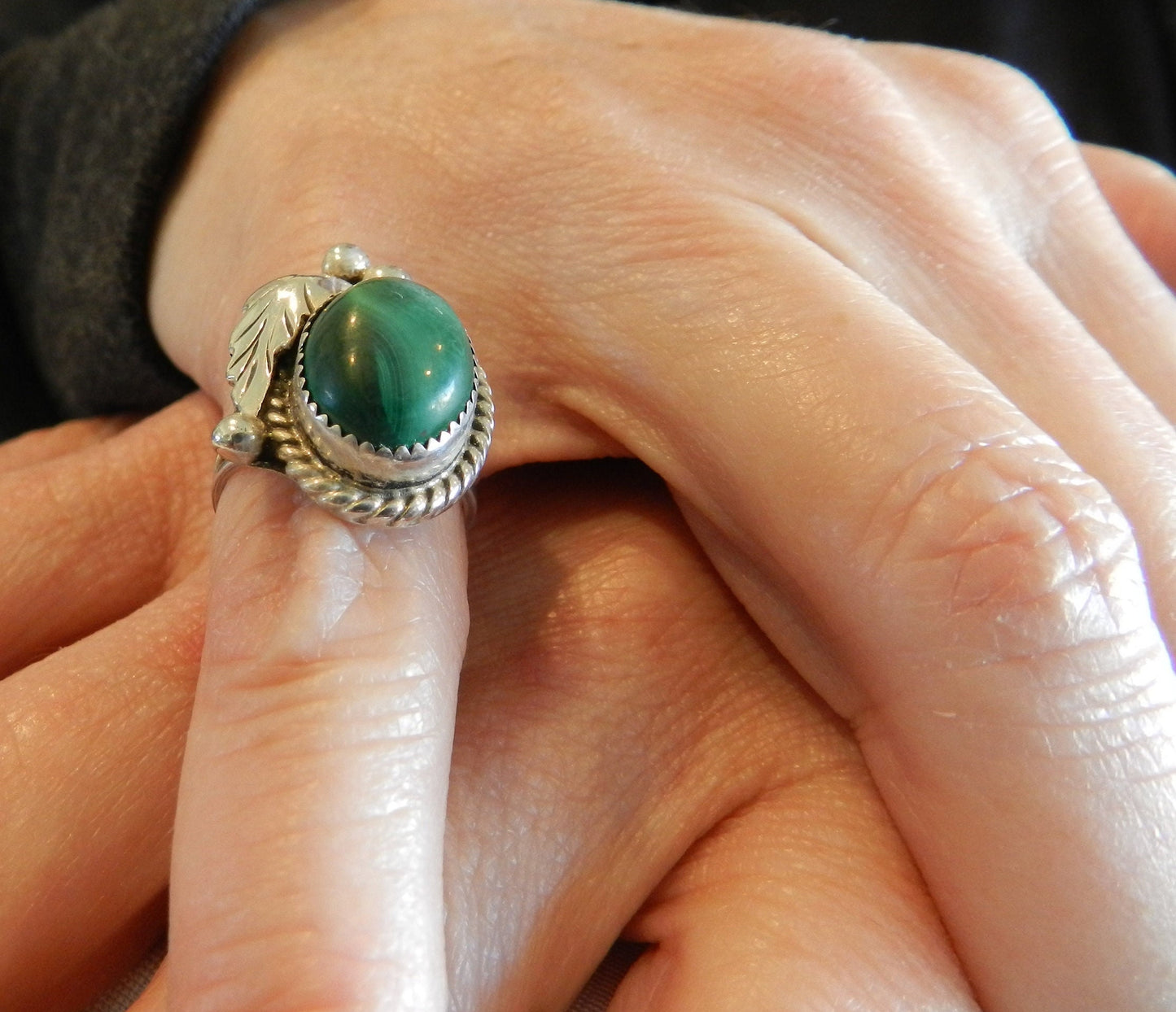 Vintage  Sterling Southwestern Malachite  Ring - SZ 5.5