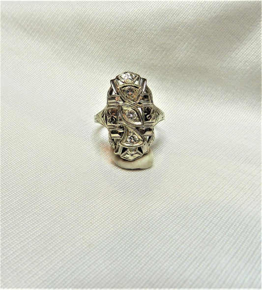 Authentic Antique 14K  White Gold Diamond Ring -  Art Deco - Conflict Free