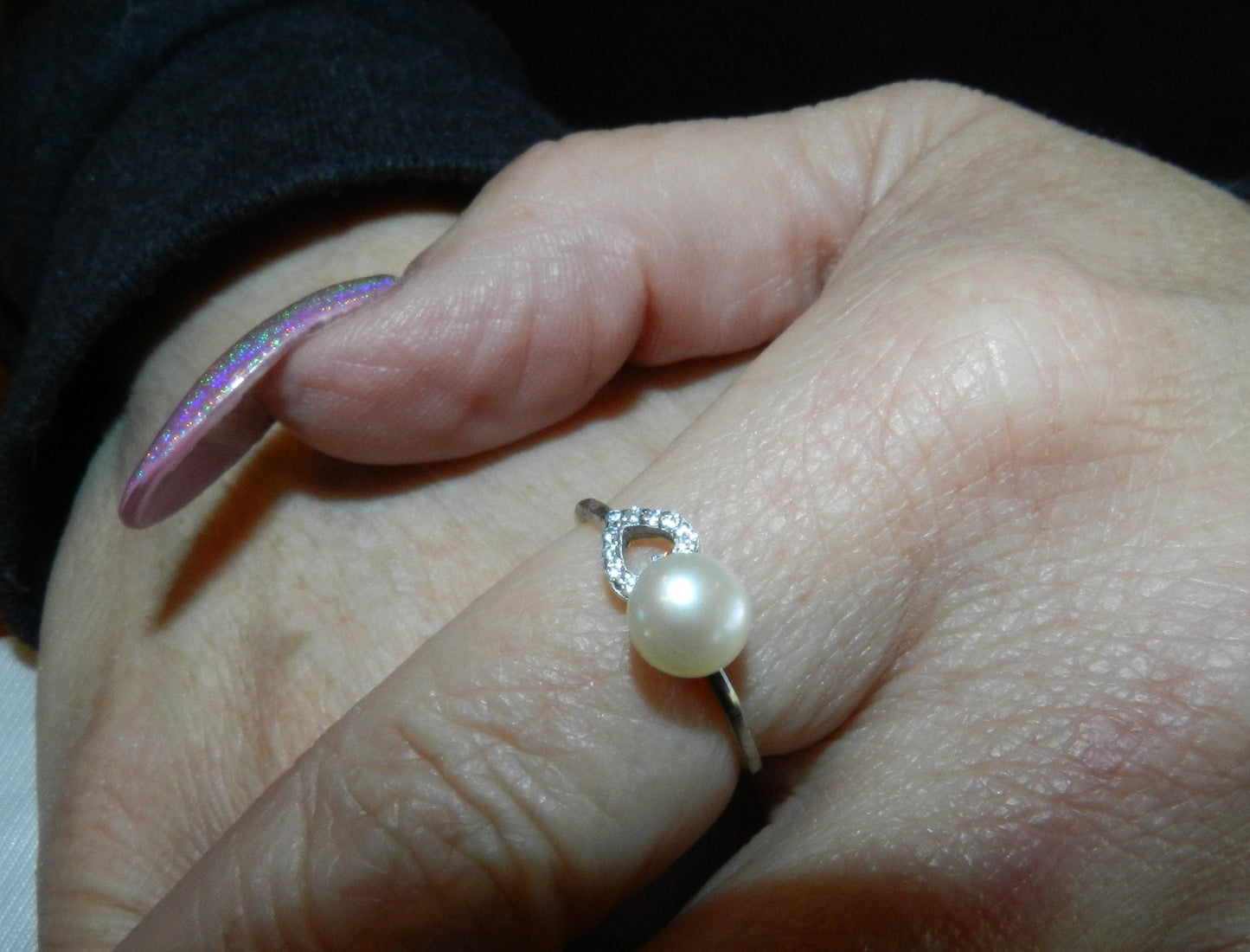 Vintage Sterling Button Pearl Ring - Adjustable - 925 - Authentic Pearl