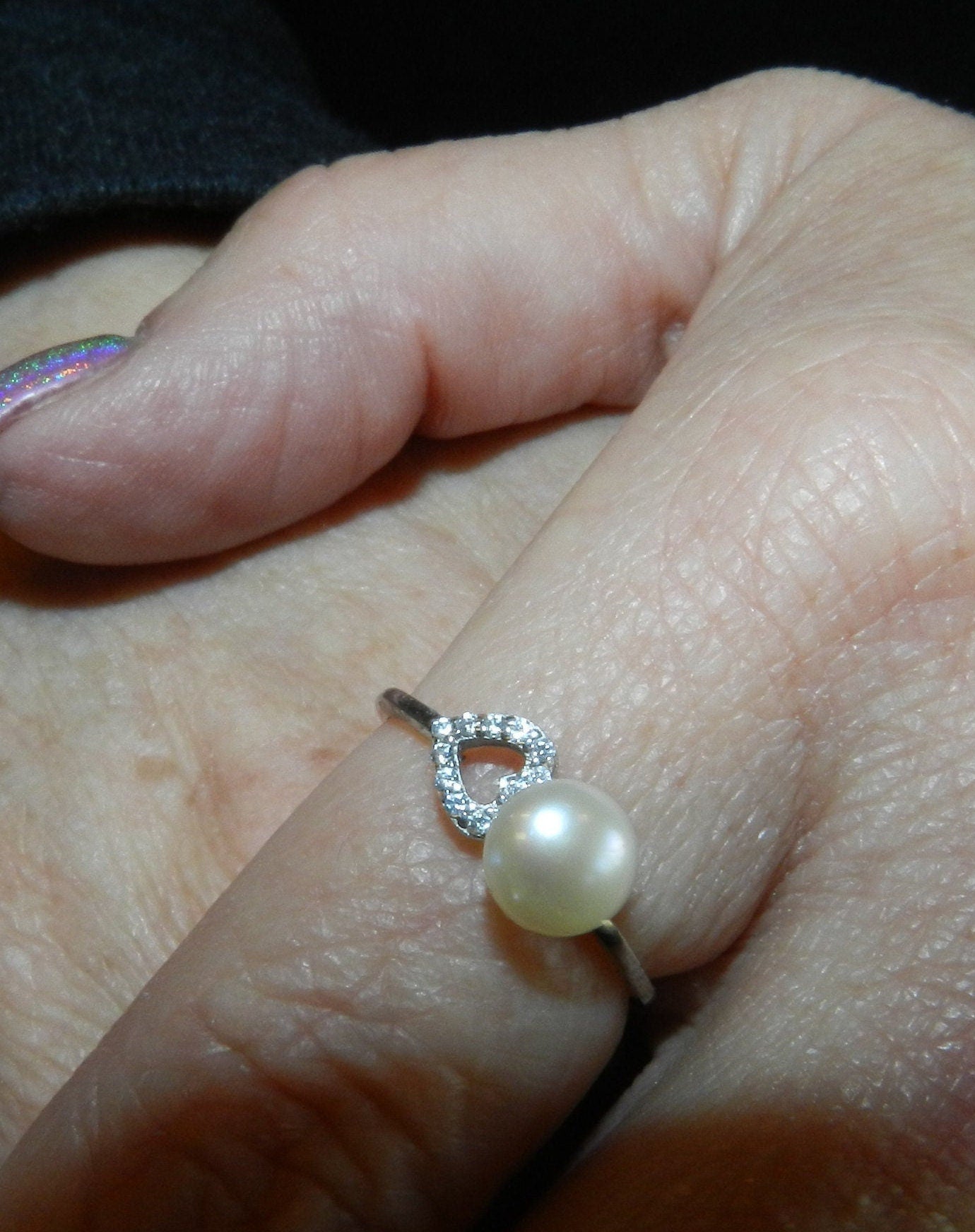 Vintage Sterling Button Pearl Ring - Adjustable - 925 - Authentic Pearl