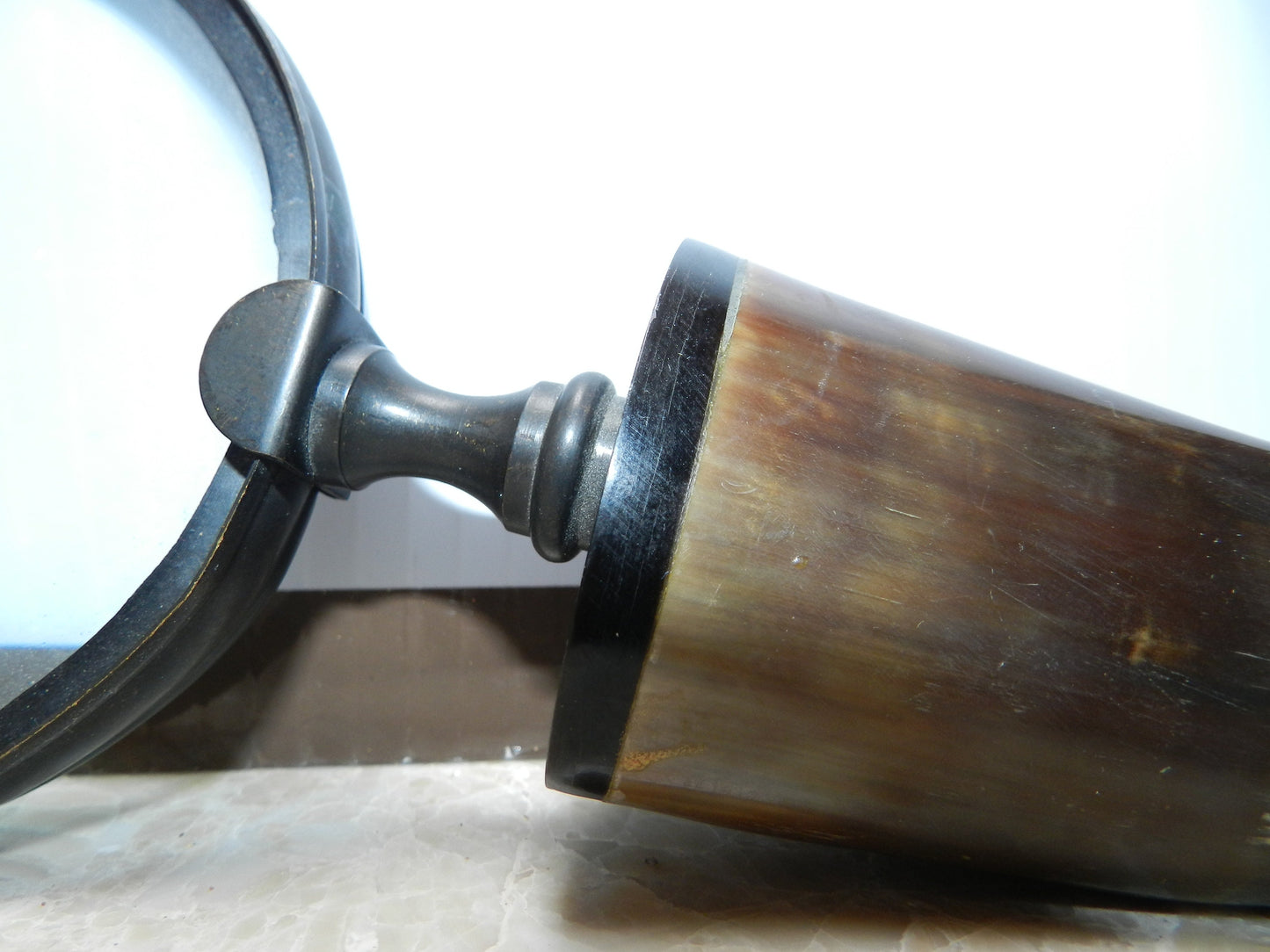 Authentic Vintage Short Horn Magnifying Glass  9"