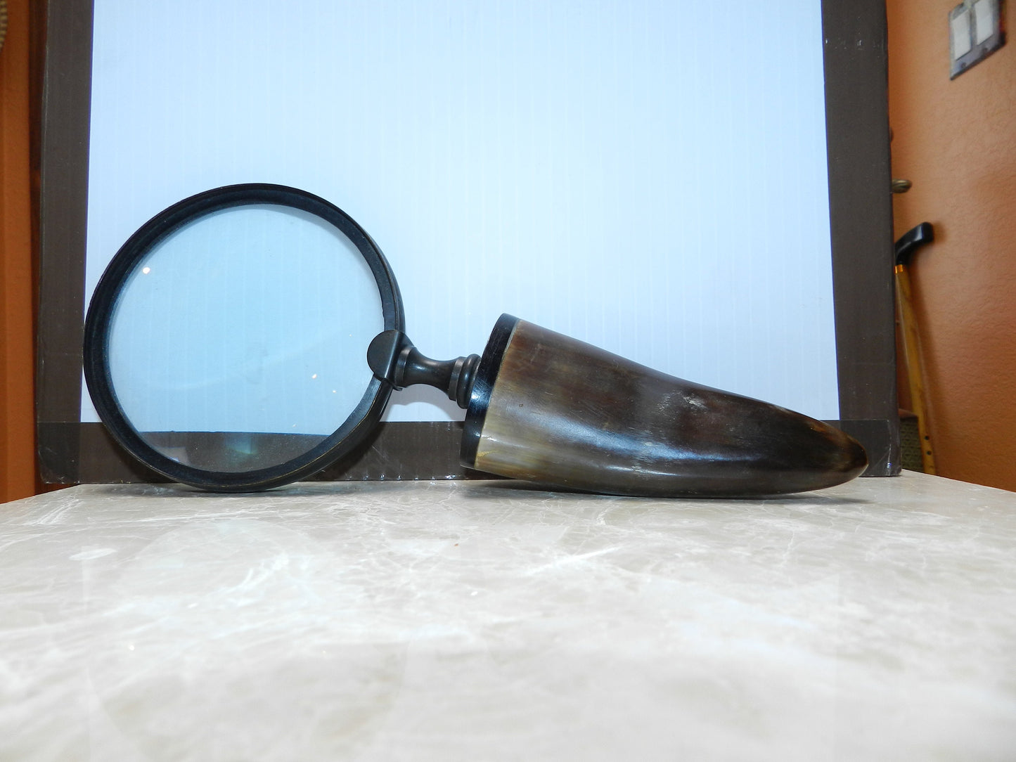 Authentic Vintage Short Horn Magnifying Glass  9"