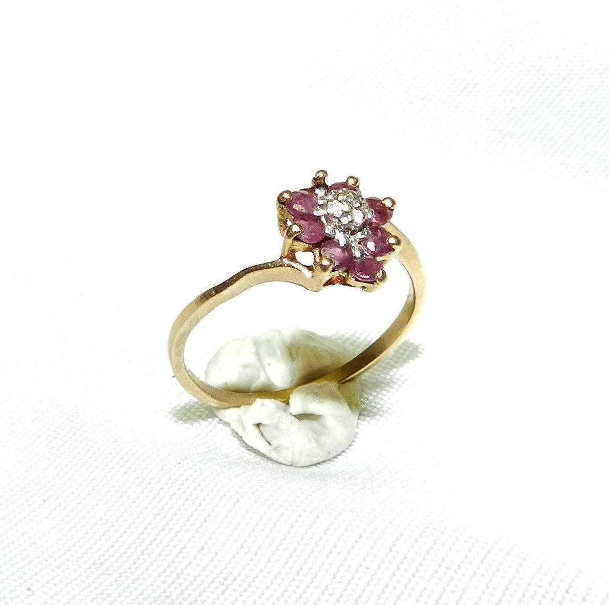 Vintage 10K Gold Red Spinel & Diamond Ring -  Damaged - Repair Resell
