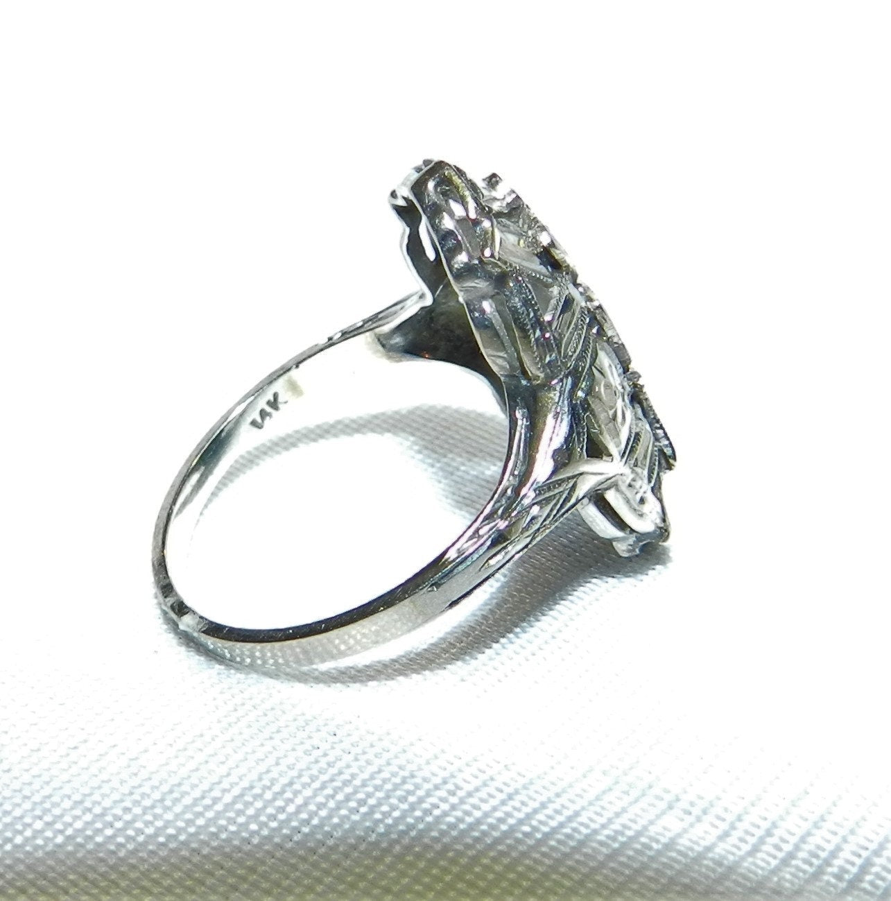 Authentic Antique 14K  White Gold Diamond Ring -  Art Deco - Conflict Free