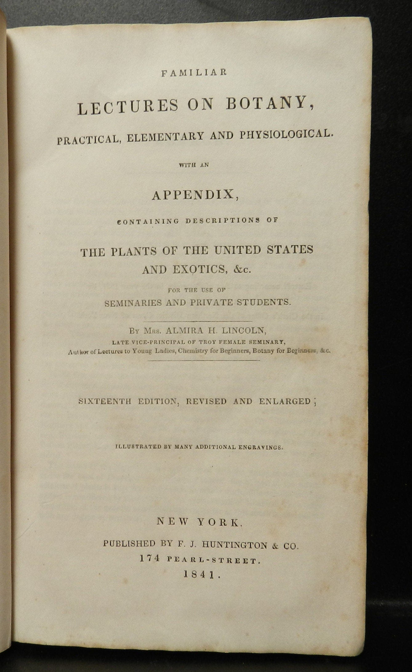 Antique Book "Mrs. Lincoln's Botany" by Almira Lincoln, 1841  16th Edition, Illustrated