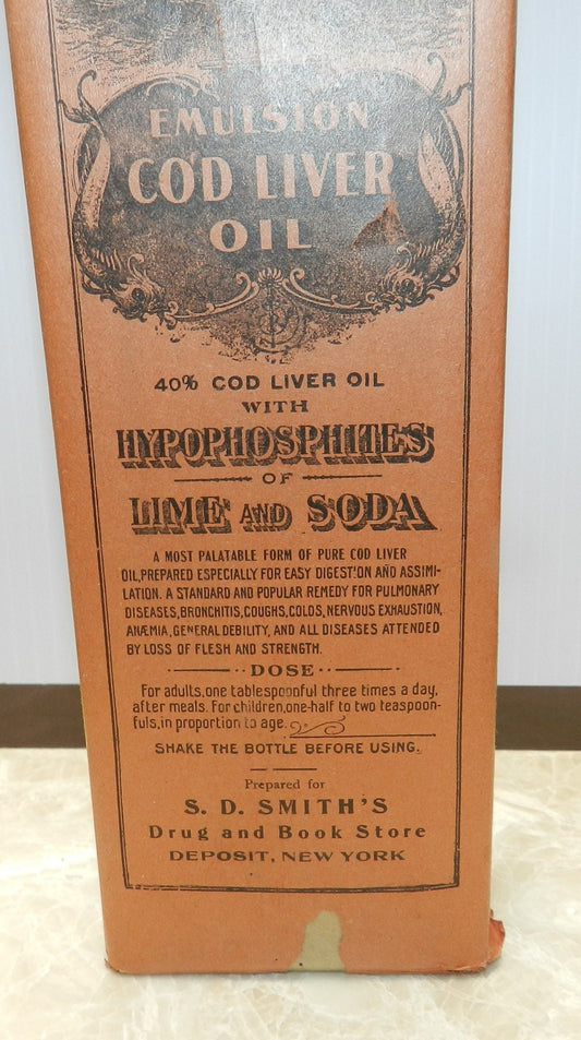 Authentic Antique Medicine Bottle - Emulsion Cod Liver Oil With Hypophosphates of Line & Soda  Ca. 1880