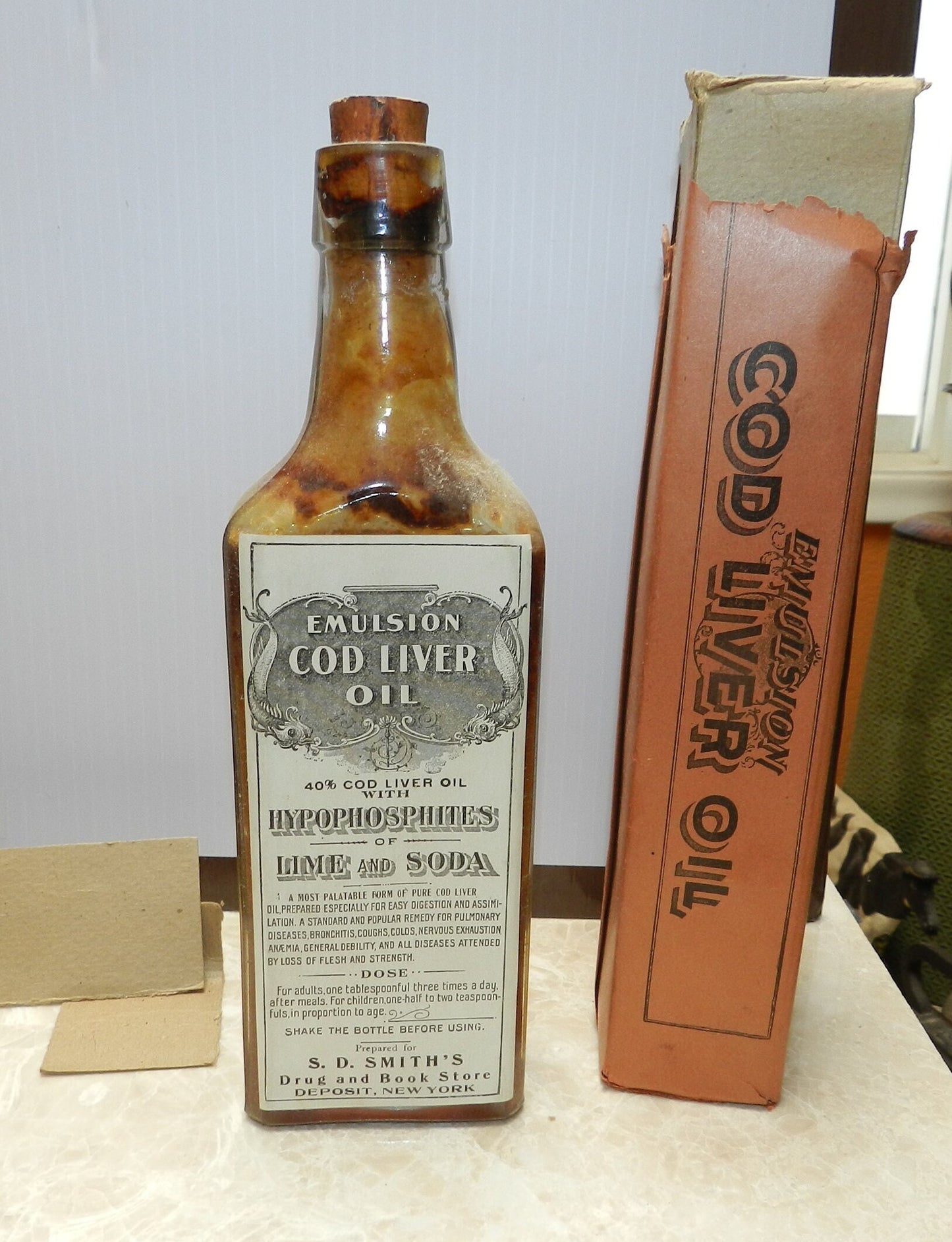 Authentic Antique Medicine Bottle - Emulsion Cod Liver Oil With Hypophosphates of Line & Soda  Ca. 1880