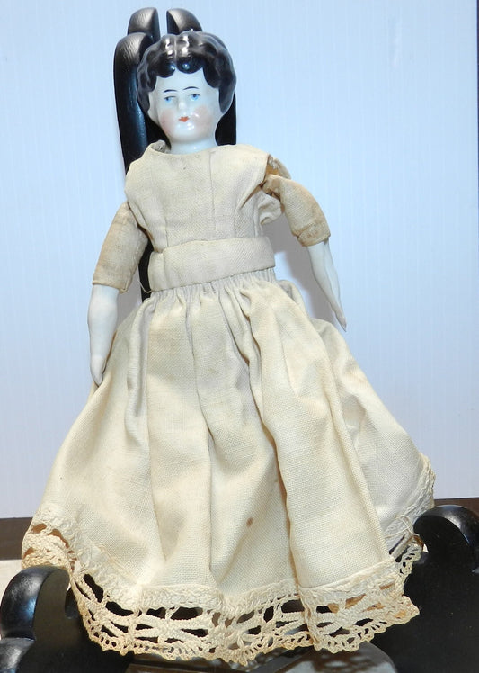 Vintage Antique Porcelain and Cloth Body Doll - Handmade Hand Stitched.