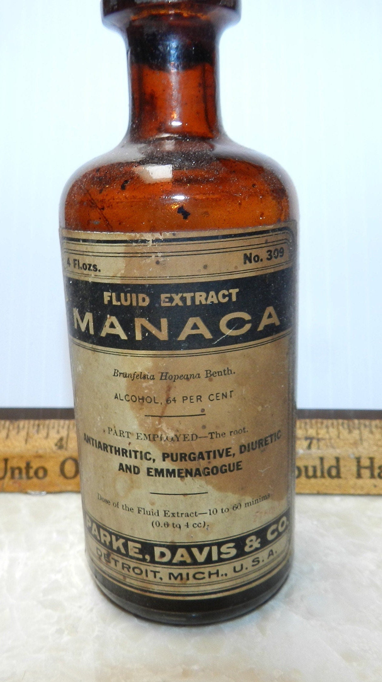 Authentic Antique Medicine Bottles - Manaca -  OTC Preparation