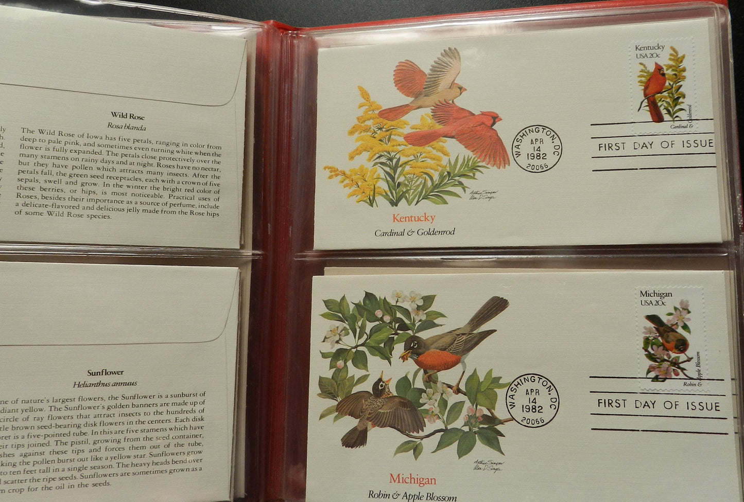 Vintage First Day Covers - Birds and Flowers of the Central Region -  Official  Red Binder - Collection Complete