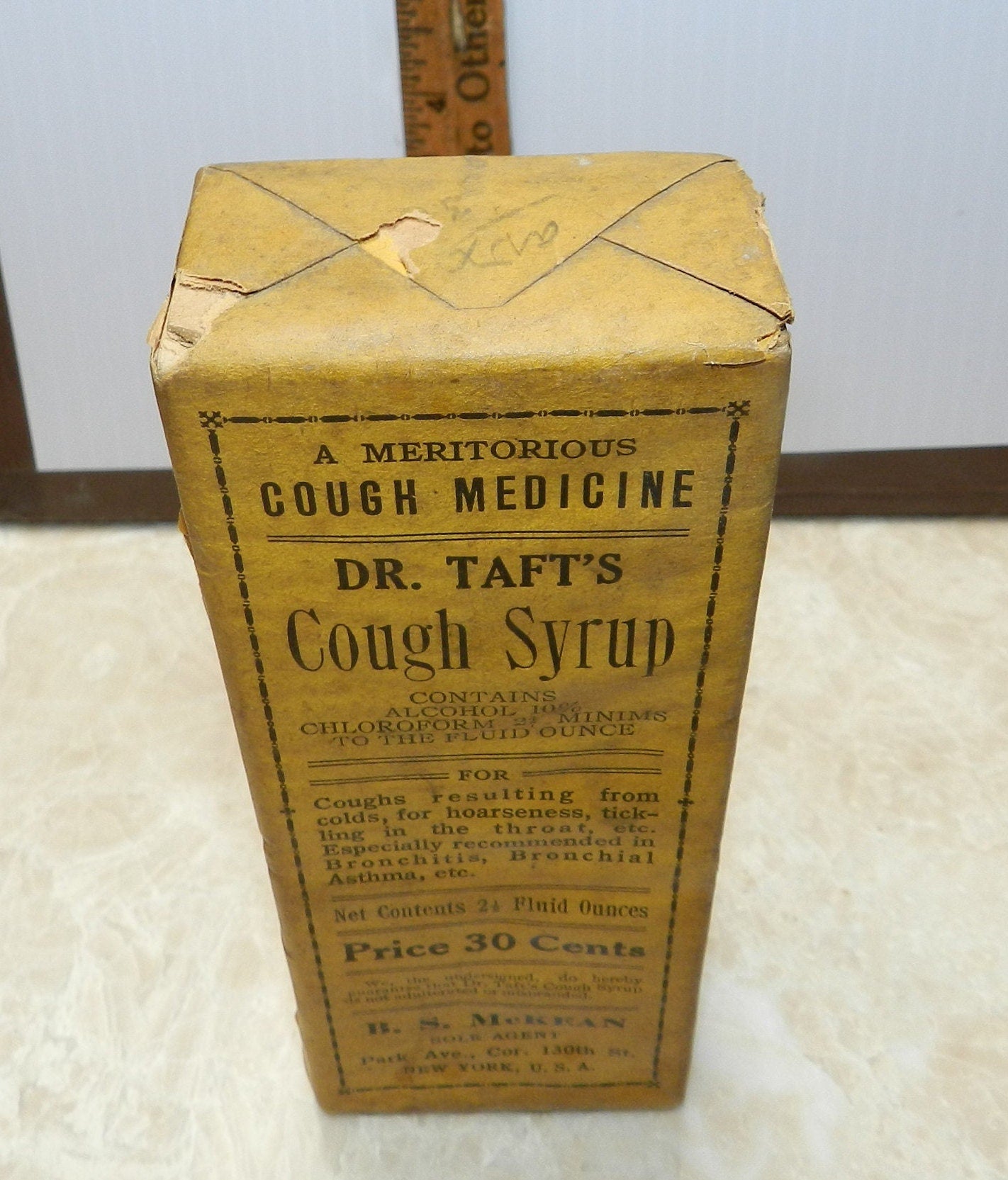 Rare Authentic Antique Medicine Bottle in Original Unopened Box  - Dr. Taft's Cough Syrup - A Meritorious Cough Medicine -