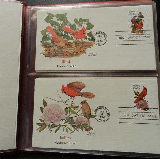 Vintage First Day Covers - Birds and Flowers of the Central Region -  Official  Red Binder - Collection Complete