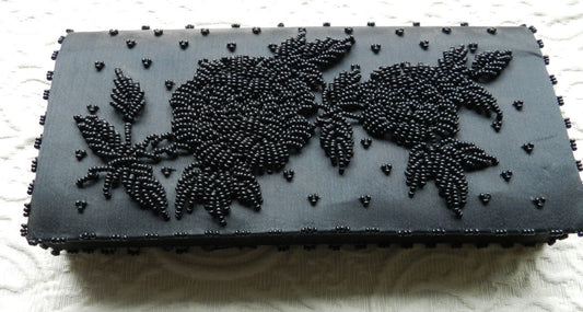 Vintage Black Beaded Formal Clutch