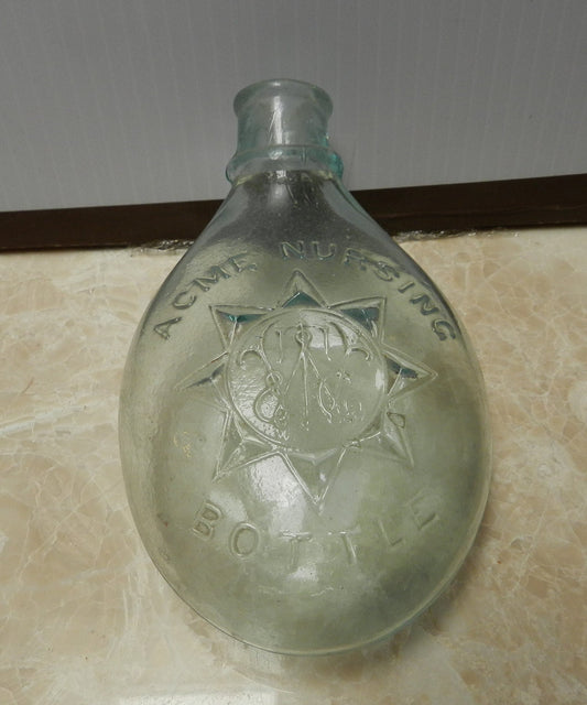 Authentic Antique Turtle Shaped Nursing Bottle - Pale Green - 1900  -Baby Bottle