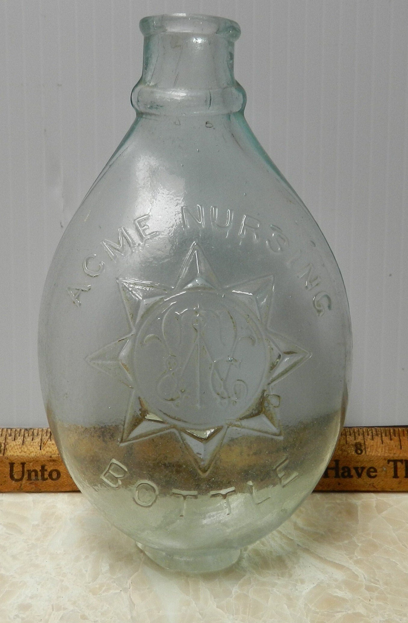 Authentic Antique Turtle Shaped Nursing Bottle - Pale Green - 1900  -Baby Bottle