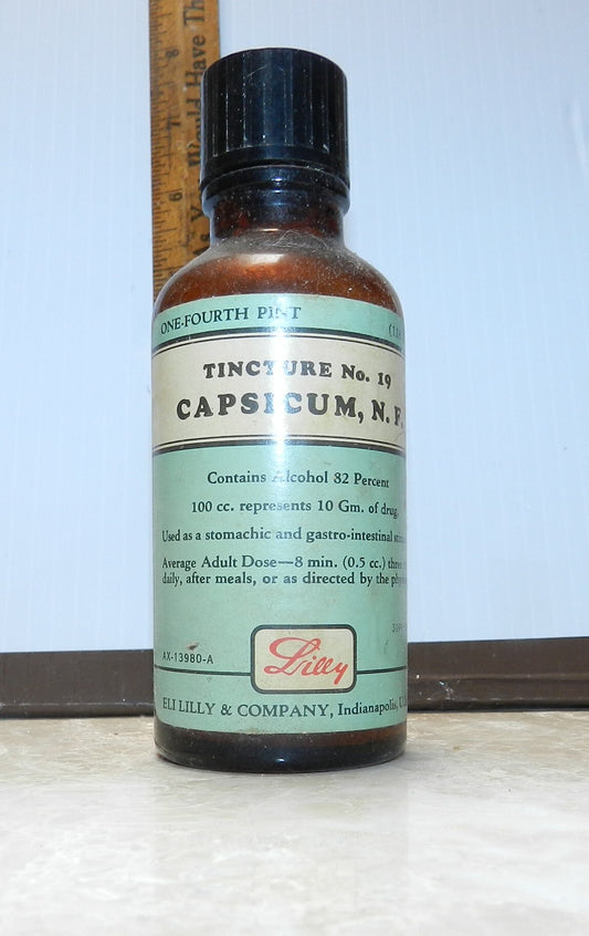 Authentic Vintage Medicine Bottle - Capsicum, N.F. - Empty with Original Label Intact-  82% Alcohol