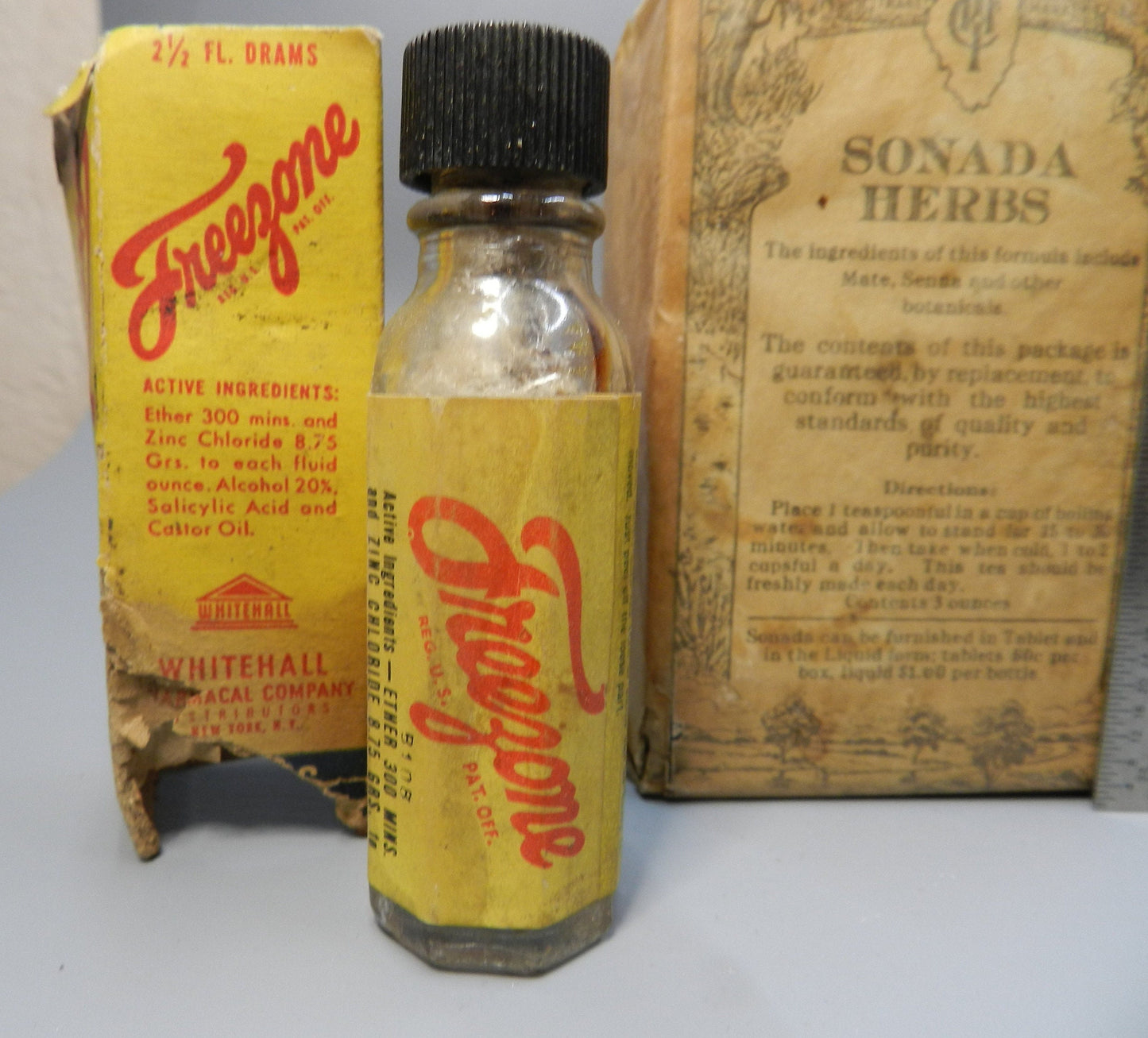 Antique Herbal Treatment Box & Bottle-  Sonada Herbs - Nyal Digestive - Freezone - Patent Medicine