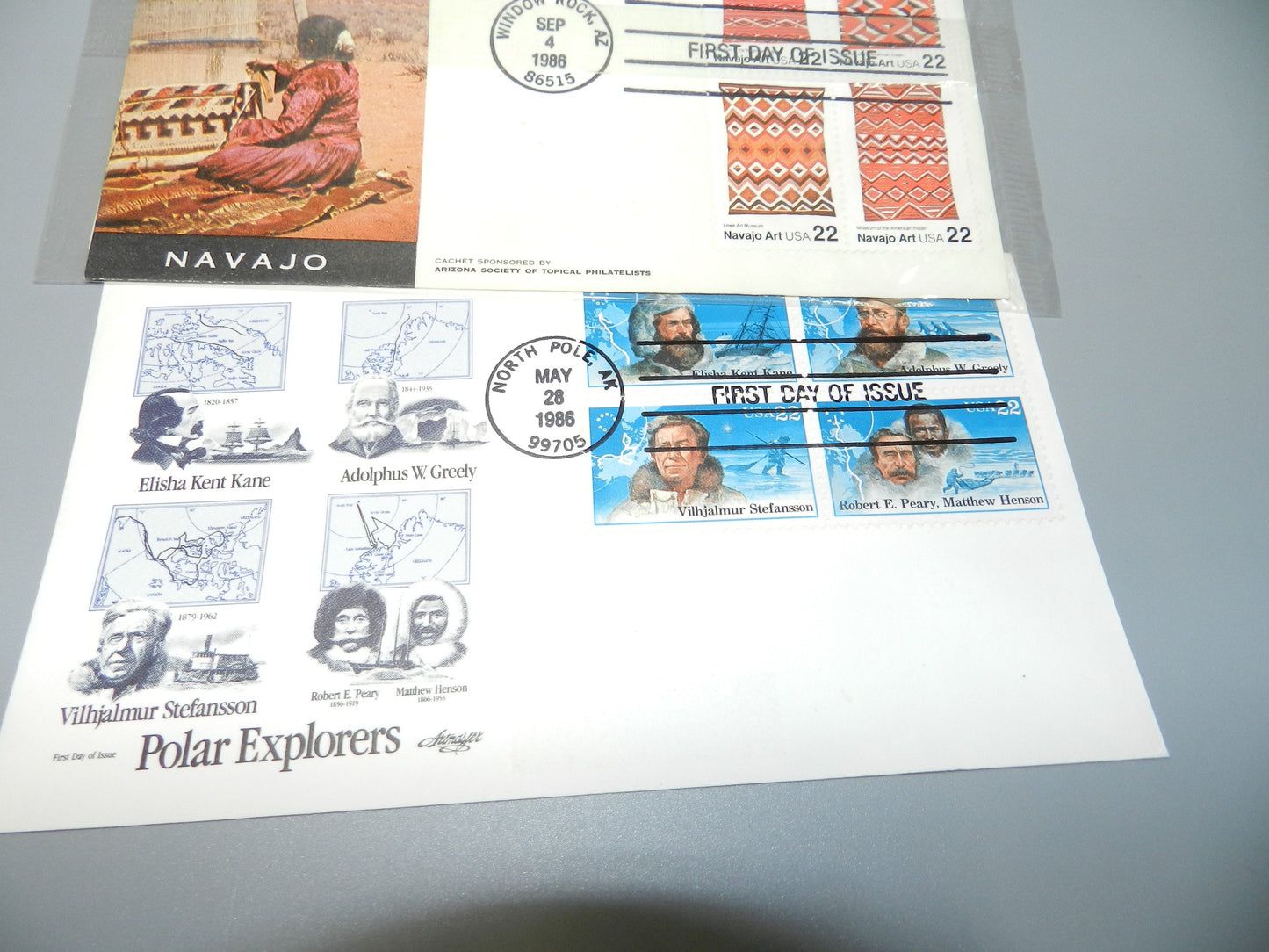 Vintage First Day Covers Cachet - Navajo Weaver and Polar Explorers  1986