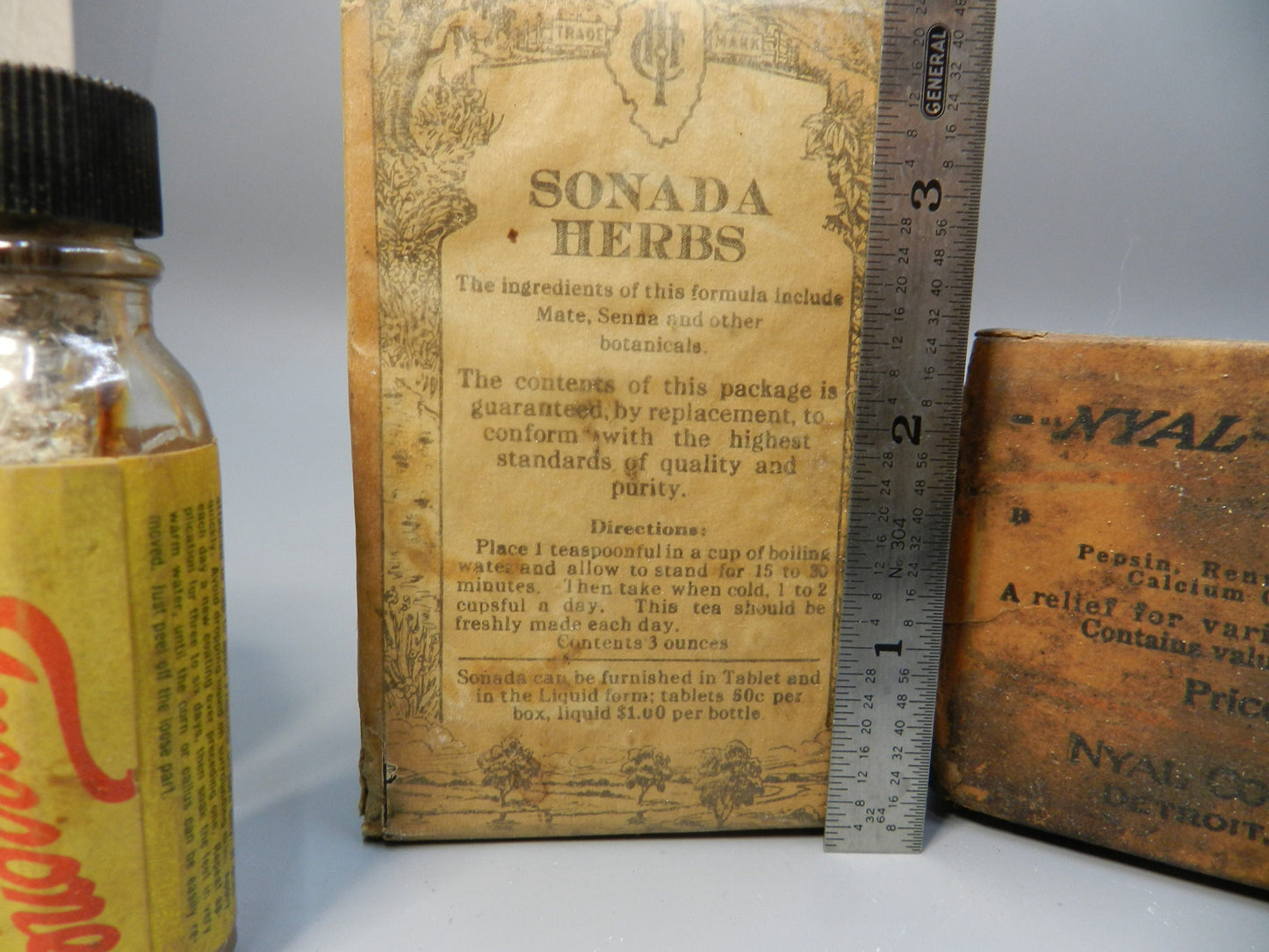 Antique Herbal Treatment Box & Bottle-  Sonada Herbs - Nyal Digestive - Freezone - Patent Medicine