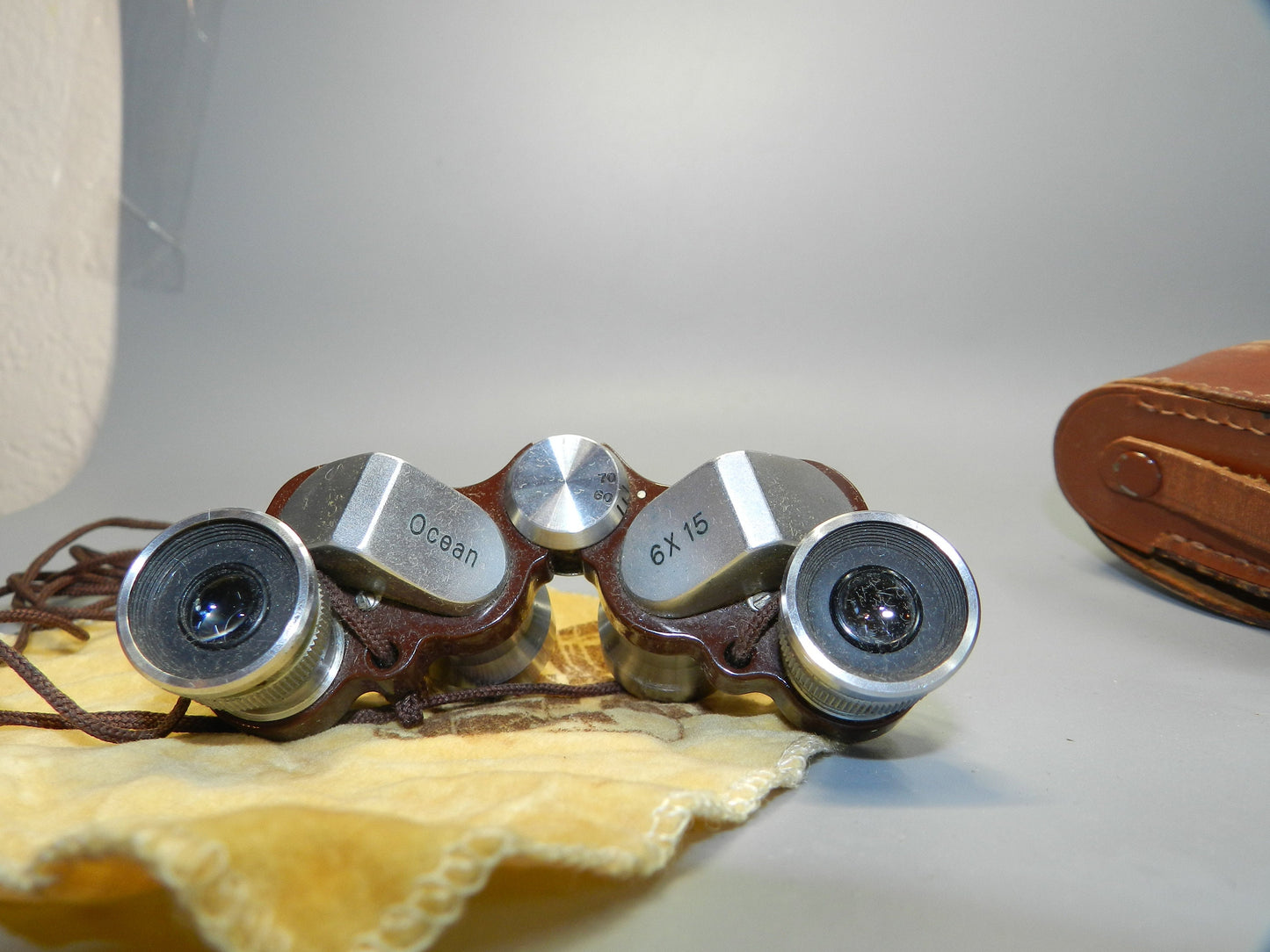 Vintage  Pocket Binoculars -  Brown- Adjustable -Small - Fine Condition - 6 x 15