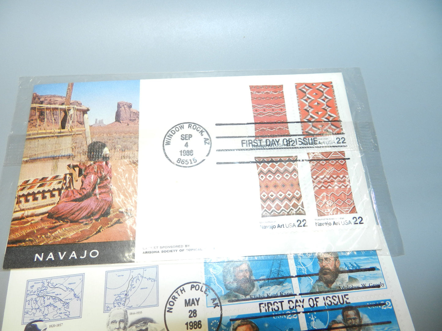 Vintage First Day Covers Cachet - Navajo Weaver and Polar Explorers  1986