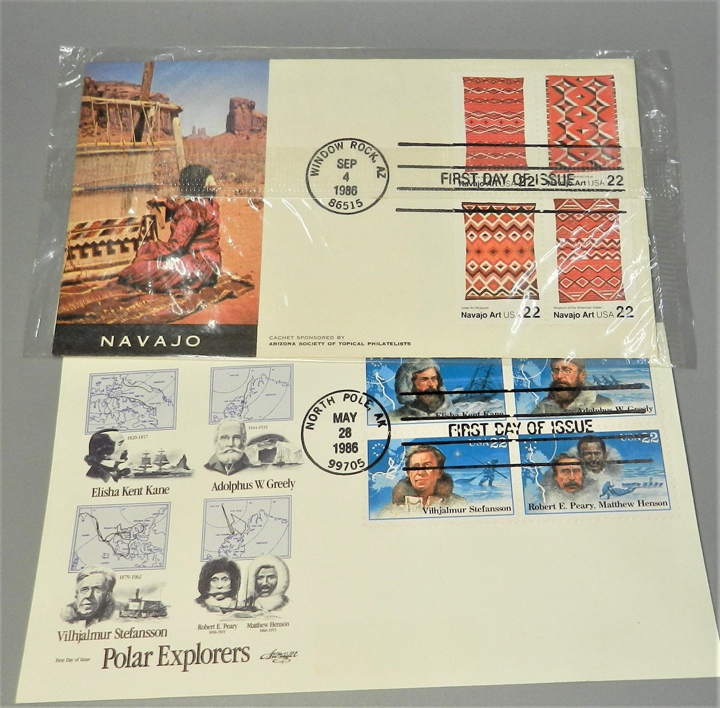 Vintage First Day Covers Cachet - Navajo Weaver and Polar Explorers  1986